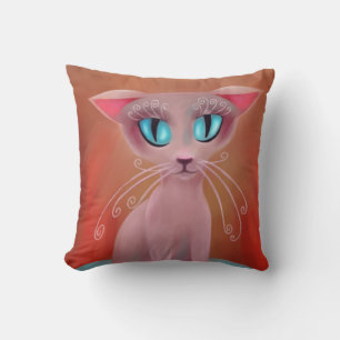 Cojín Decorativo Anime Gato Rosa, Pintura Digital