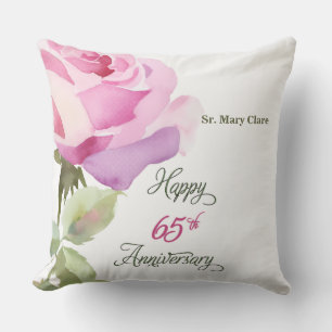 Cojín Decorativo Aniversario 65 de Monja Personalizado con Rosa Ros