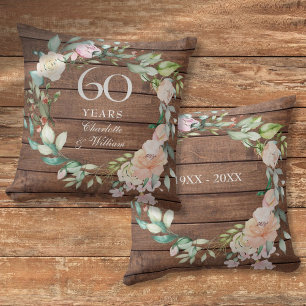 Cojín Decorativo Aniversario de bodas de diamante 60 Rustico Floral