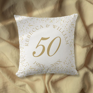 Cojín Decorativo Aniversario de bodas de oro con confeti de polvo d