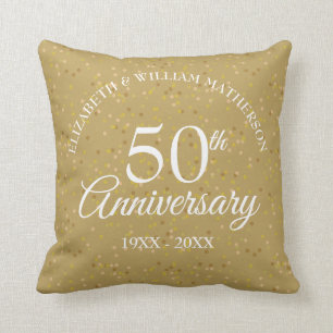 Cojín Decorativo Aniversario de bodas de oro número 50 con confeti 