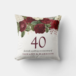 Cojín Decorativo Aniversario de la Rosa Blanca Roja Borgoña 40° Bod