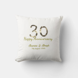 Cojín Decorativo Aniversario feliz 30 dorado metálico agregar nombr