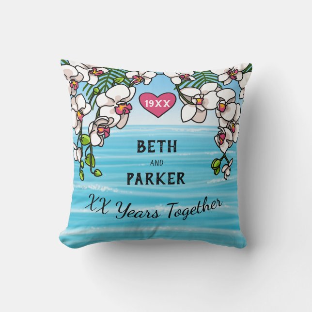 Cojín Decorativo Aniversario personalizado de las orquídeas de play (Anverso)