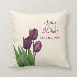 Cojín Decorativo Aniversario poner crema de 3 tulipanes púrpuras