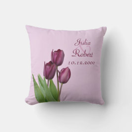 Cojín Decorativo Aniversario púrpura de 3 tulipanes