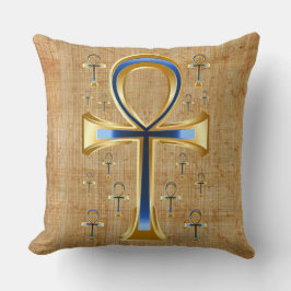 Cojín Decorativo Ankh egipcio - Diseño dorado y azul