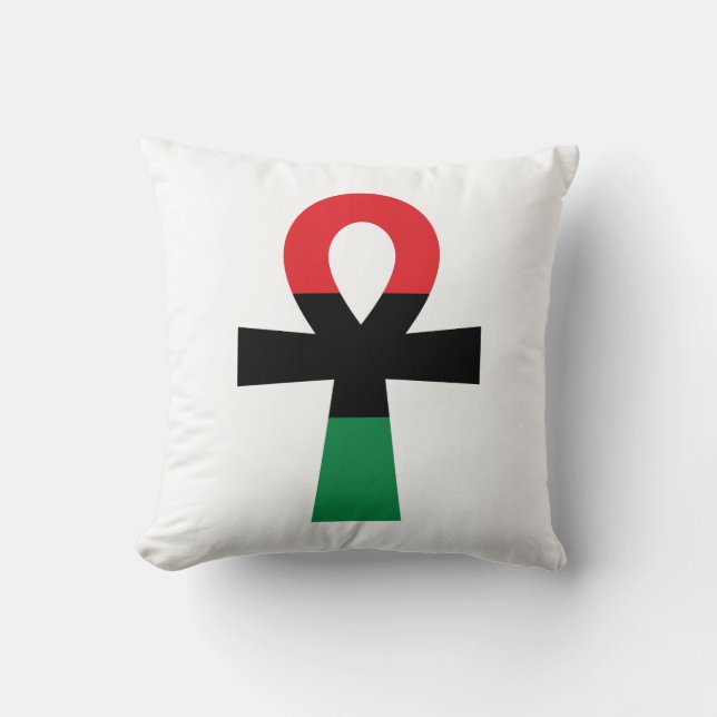 Cojín Decorativo Ankh rojo, negro y verde (Anverso)