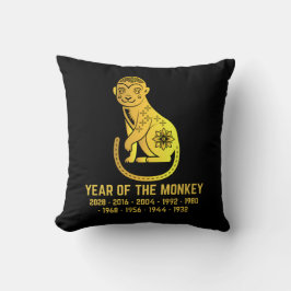 Cojín Decorativo Año De Gradiente De Oro Del Mono Zodiaco Negro