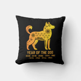 Cojín Decorativo Año De Gradiente De Oro Del Perro Zodiaco Negro