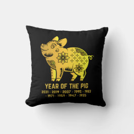 Cojín Decorativo Año De Gradiente Oro Del Cerdo Zodiaco Negro