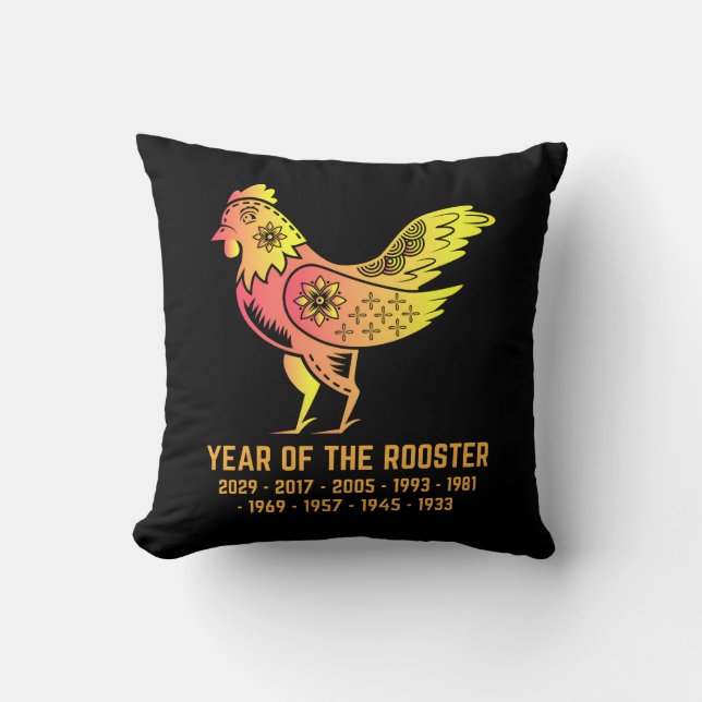 Cojín Decorativo Año De Gradiente Oro Del Rooster Zodiac Negro (Anverso)
