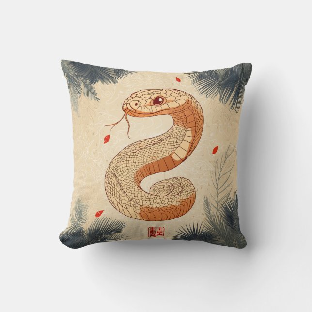 Cojín Decorativo Año de la serpiente majestuosa Cobra doble felicid (Anverso)