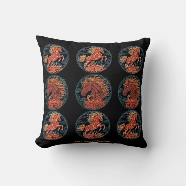 Cojín Decorativo Año del Caballo de Fuego negro (Anverso)