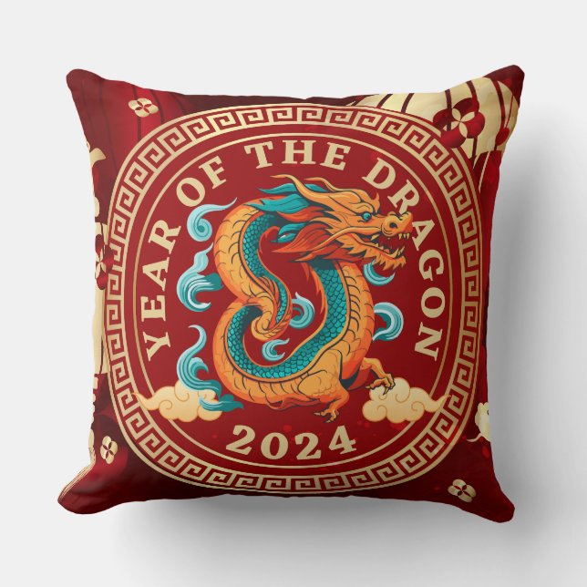 Cojín Decorativo Año del Dragón 2024 | Rótulo zodiaco chino (Anverso)