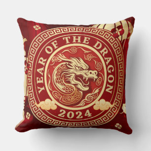 Cojín Decorativo Año del Dragón 2024 Rótulo zodiaco chino