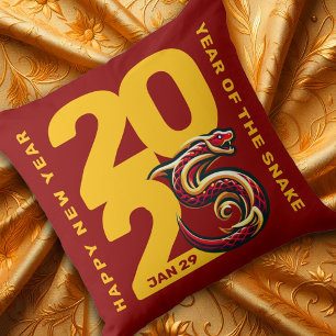 Cojín Decorativo Año del Serpiente de Oro Rojo 2025