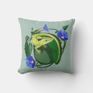 Cojín Decorativo Anolis verde con gloria de la mañana