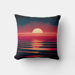 Cojín Decorativo Años 80 Sintonizador Mar Rojo Y Viejo Atardecer