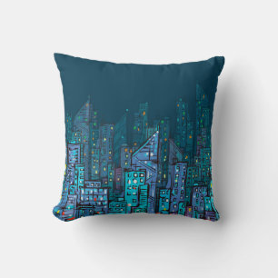 Cojín Decorativo Antecedentes del paisaje urbano nocturno. Ilustrac