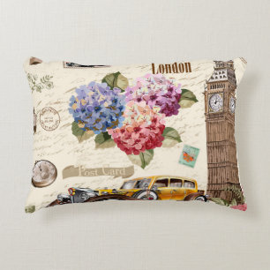 Cojín Decorativo Antecedentes vintage de Londres sin mar con vehícu