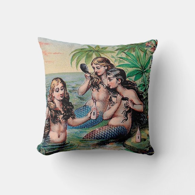 Cojín Decorativo Antigüedad de Sirena Mágica Océano Náutico (Anverso)