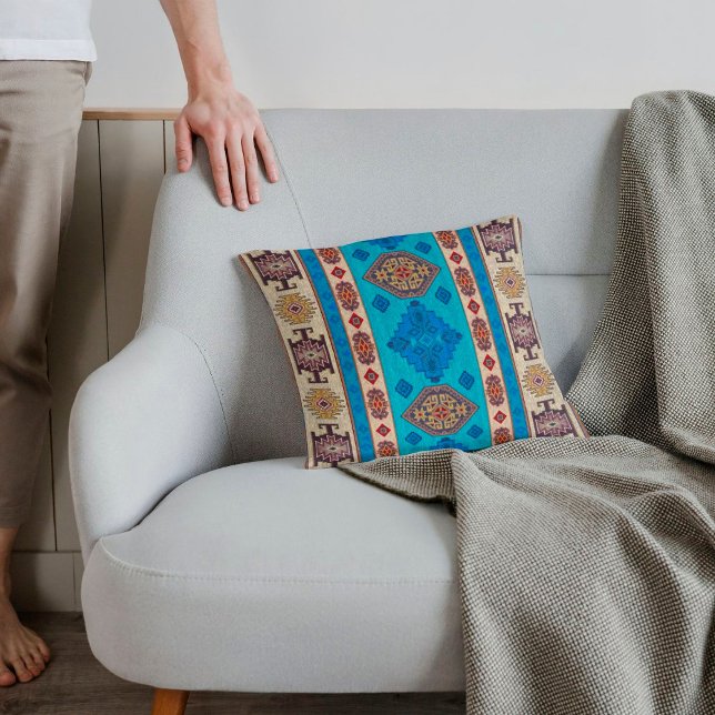 Cojín Decorativo Antiguo Aqua Blue Pale Gold Turco Kilim Rug (Subido por el creador)