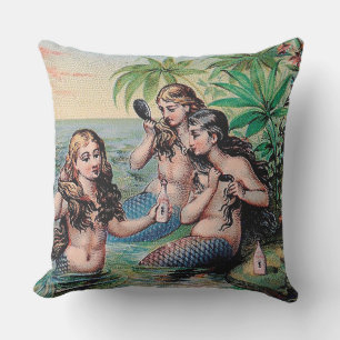 Cojín Decorativo Antiguo barco del tesoro de sirenas victorianas vi