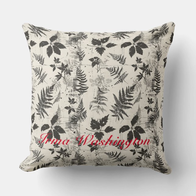 Cojín Decorativo Antiguo blanco negro botánico 1 (Anverso)