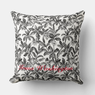 Cojín Decorativo Antiguo blanco negro botánico 2