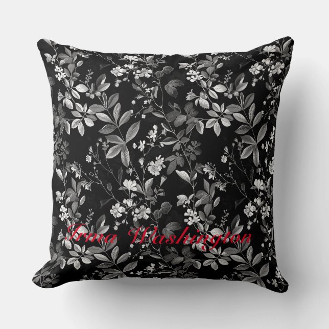 Cojín Decorativo Antiguo blanco negro botánico 4 (Anverso)