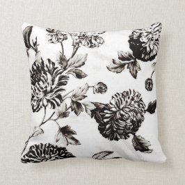 Cojín Decorativo Antiguo, blanco y negro, tela floral botánica n.º 