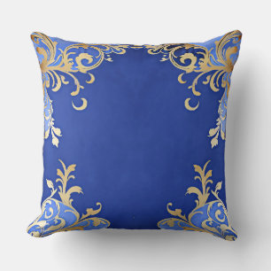 Cojín Decorativo Antiguo Champagne Gold Filigree Royal Blue