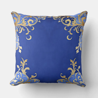 Cojín Decorativo Antiguo Champagne Gold Filigree Royal Blue