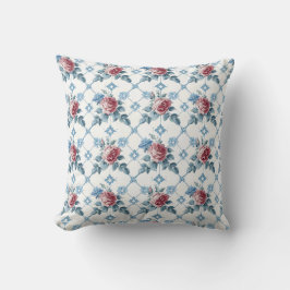 Cojín Decorativo Antiguo decorativo de rosas rojas y azules florale