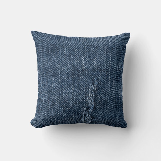 Cojín Decorativo Antiguo denim desgarrado: textura de jeans. (Anverso)