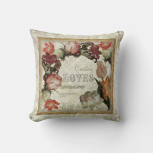 Cojín Decorativo Antiguo Jardín Vintage Floral Tulip Rosa Hellebore