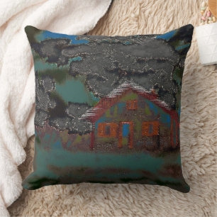 Cojín Decorativo Antiguo pueblo en desplazamiento oscuro y horizont