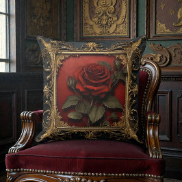 Cojín Decorativo Antiguo victoriano negro con rosa roja
