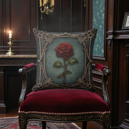 Cojín Decorativo Antiguo victoriano negro con rosa roja