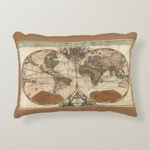 Cojín Decorativo antiguo vintage 1691 Mapa Sanson del mundo