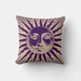 Cojín Decorativo Antiguo Vintage Gold Purple Sun Face