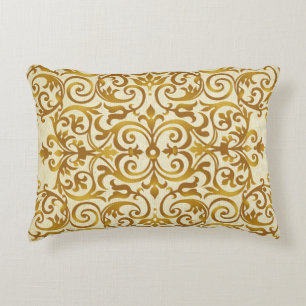Cojín Decorativo antigüo, vintage, oro, damasco, floral, patrón, mo