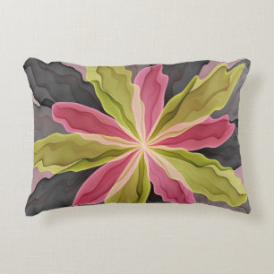 Cojín Decorativo Antracita Verde Rosa Fantasía Flor Fractal Art