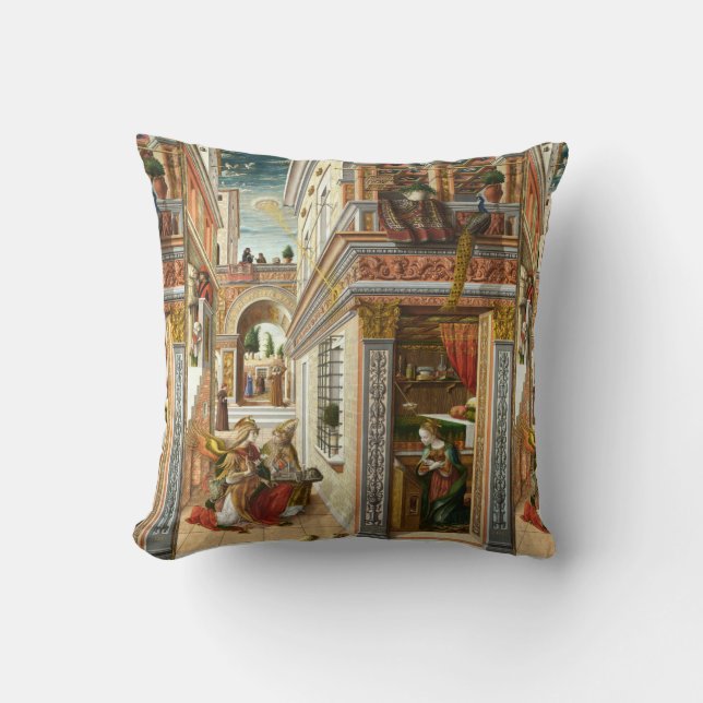 Cojín Decorativo Anunciación, San Emidio y OVNI por Crivelli (Anverso)