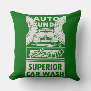 Cojín Decorativo Anuncio de lavado automático de coches de los años