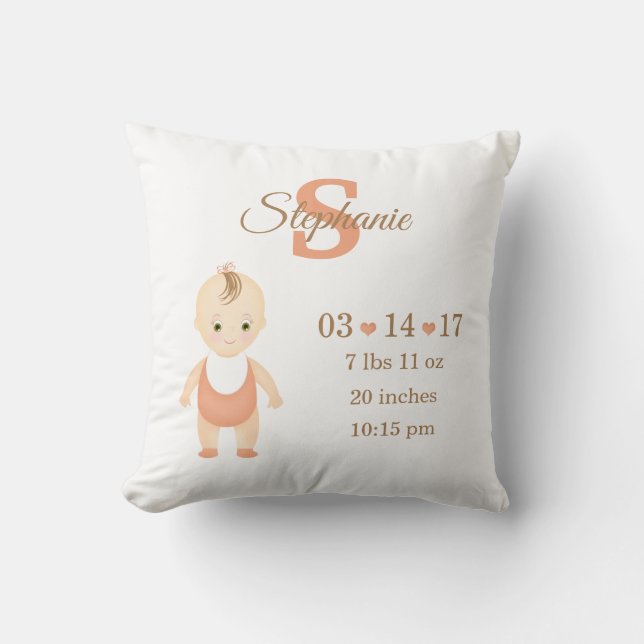 Cojín Decorativo Anuncio de nacimiento de bebé (Anverso)