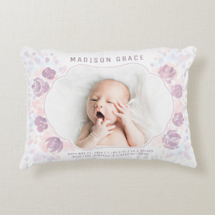 Cojín Decorativo Anuncio de Nacimiento de Bebé Niña Pétalo Foto Per