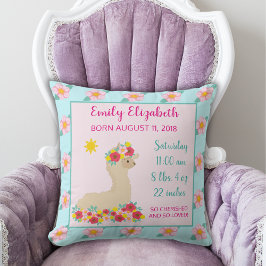 Cojín Decorativo Anuncio de nacimiento de floral rosada de Baby Gir