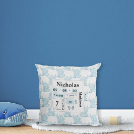 Cojín Decorativo Anuncio de nacimiento de patrón de elefante: azul